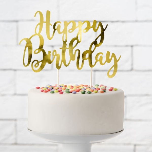 Cake Topper - Happy Birthday - Gold